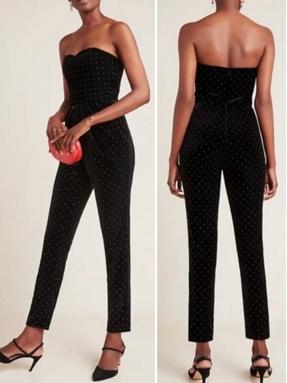 ML MONIQUE‎ LHUILLIER Velvet Studded Strapless Jumpsuit